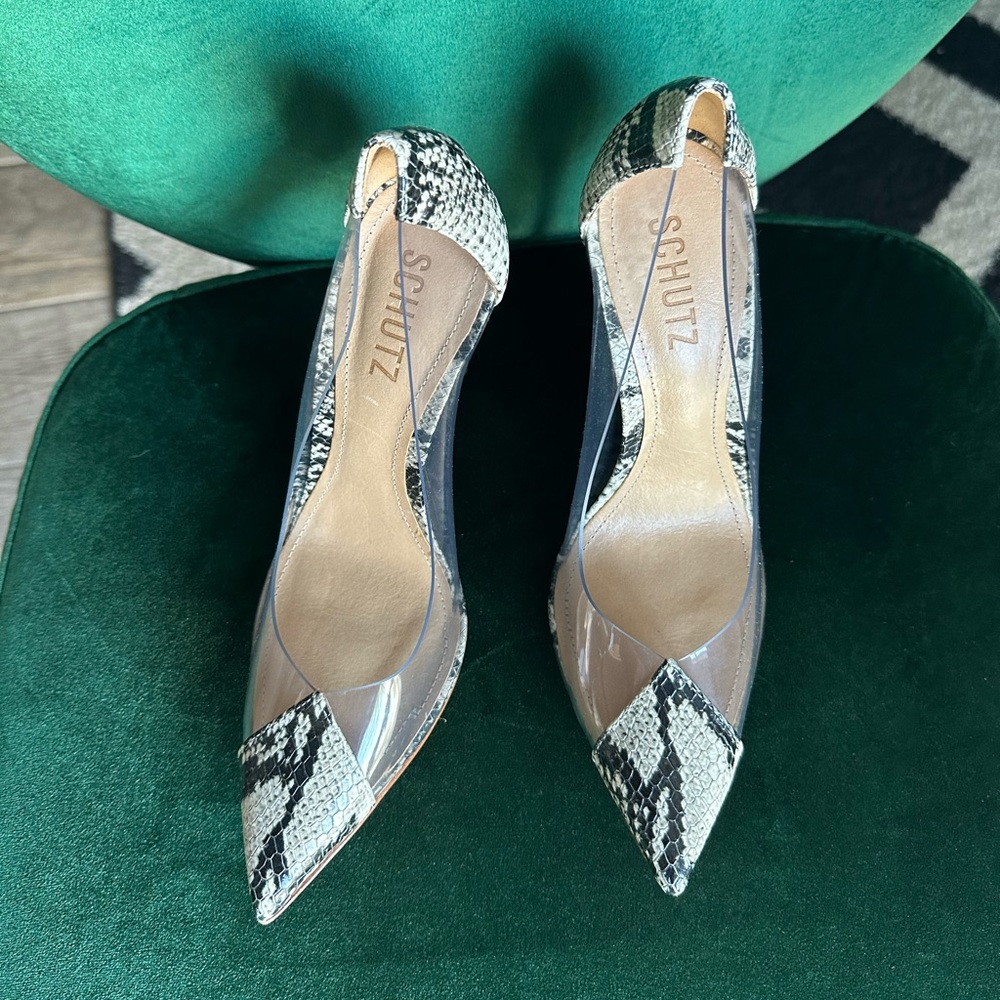 NWT Schutz Women's Snake Skin Cendi Transparent
Illusion Point Toe Heels 6.5 - Picture 2 of 10